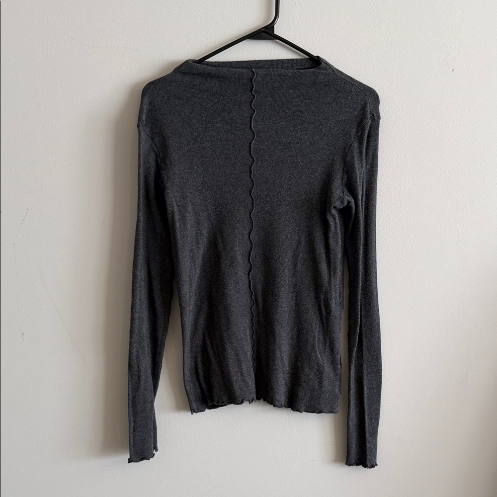 Massimo Dutti Charcoal Gray Long-Sleeve Top with Central Scalloped Seam